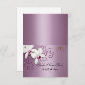 Escortkarten Weiße Orchideen Lavendelsatin Einladung (Vorne/Hinten)