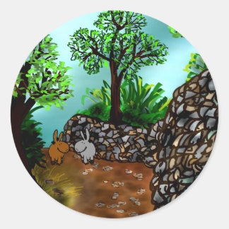Esel entlang der Steinmauer Runder Aufkleber