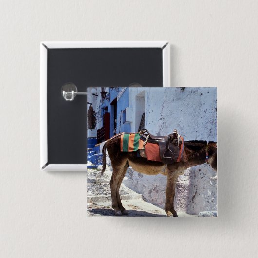 Esel, Fira Santorini, Griechenland Button (Vorne & Hinten)