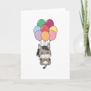 Esel fliegt mit bunten Luftballons Karte