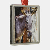 Esel im Aquarell Silbernes Ornament (Rechts)