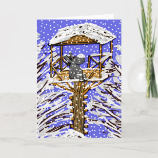 Esel im Baumhaus im Schnee Feiertagskarte