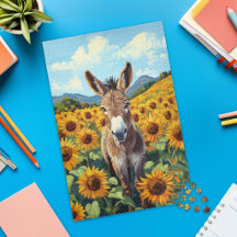 Esel im Sonnenblumenfeld Puzzle