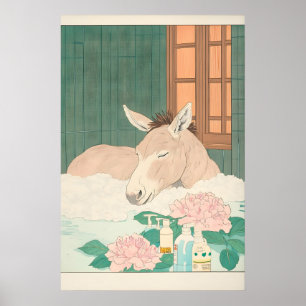 Esel in Badewanne Druck Ukiyo-e Japanische Wandkun Poster