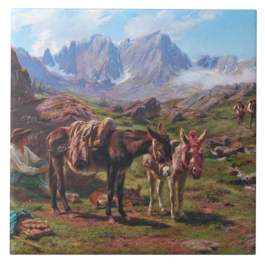Esel in den Pyrenäen (Rosa Bonheur) Fliese (Vorderseite)