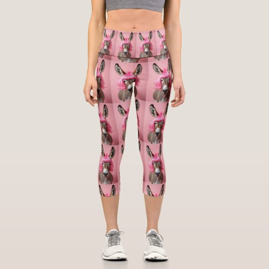 Esel mit rosa Perücke Capri Leggings (Vorderseite)