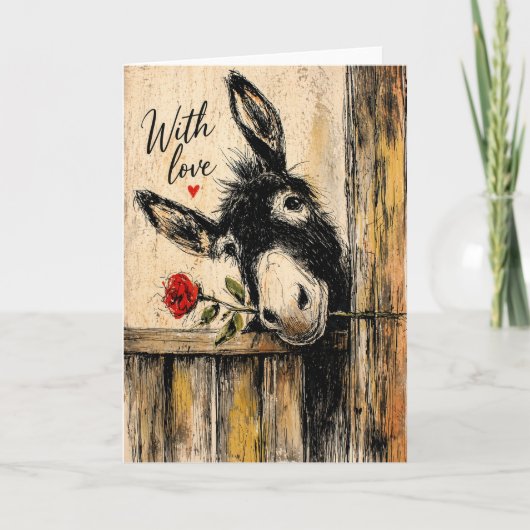 Esel mit Rose Rustikale Liebe Karte (Vorderseite)