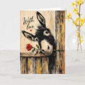 Esel mit Rose Rustikale Liebe Karte (Gelbe Blume)