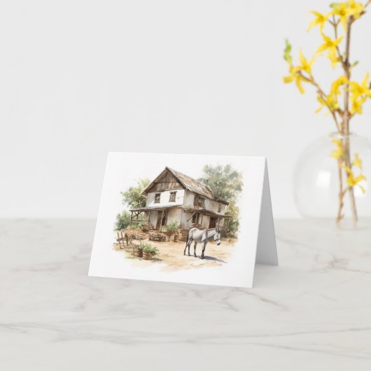 Esel oder Pferd mit alter Scheune Karte (Gelbe Blume)