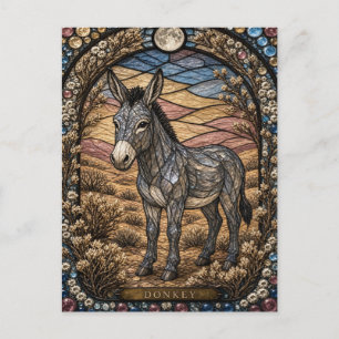 Esel, Trockenblüten-Buntglas Postkarte