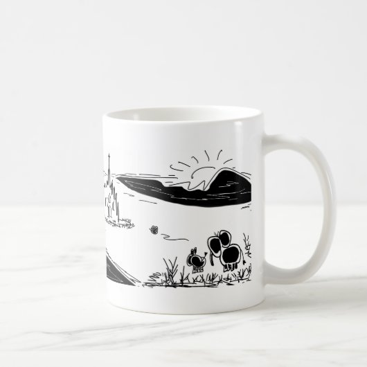 Esel und Elefant mit Wanze und Kathedrale Kaffeetasse (Rechts)