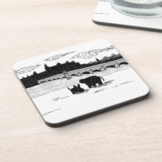 Esel und Elefant vor Brücke Getränkeuntersetzer (Linke Seite)