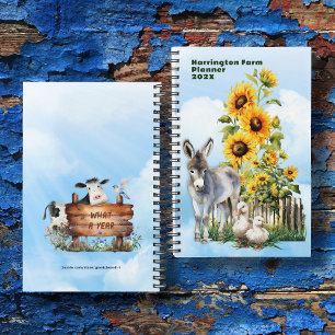 Esel und Sonnenblumen Bauernhof Individueller Plan Planer