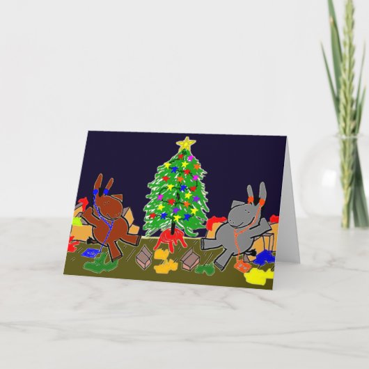 Esel und Weihnachtsbaum Feiertagskarte (Vorderseite)