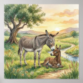 Eselmutter und Fohlen-Kinderzimmer Poster (Vorne)