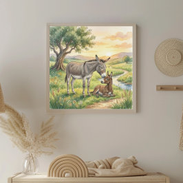 Eselmutter und Fohlen-Kinderzimmer Poster