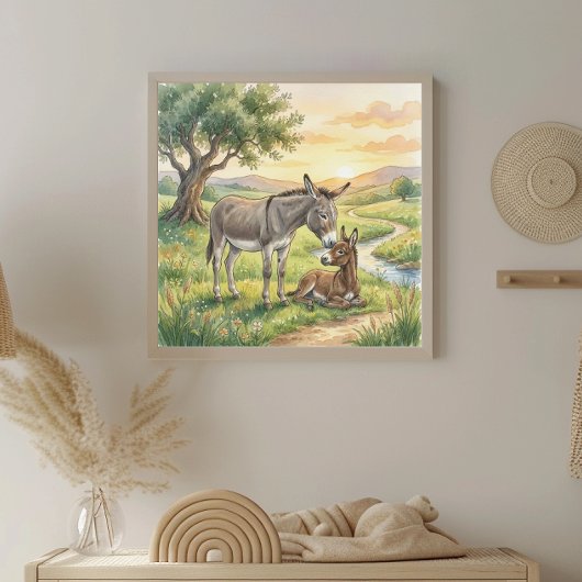 Eselmutter und Fohlen-Kinderzimmer Poster