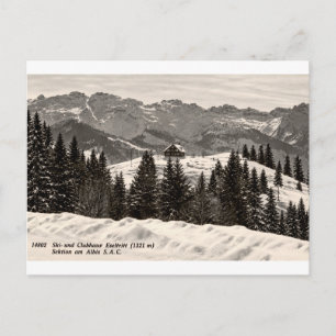 Eseltritt Vintage-Alpen-Ski-Chalet im Schnee Postkarte