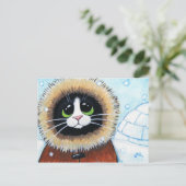 Eskimo Cat und Iglu | Art Postcard Postkarte (Stehend Vorderseite)