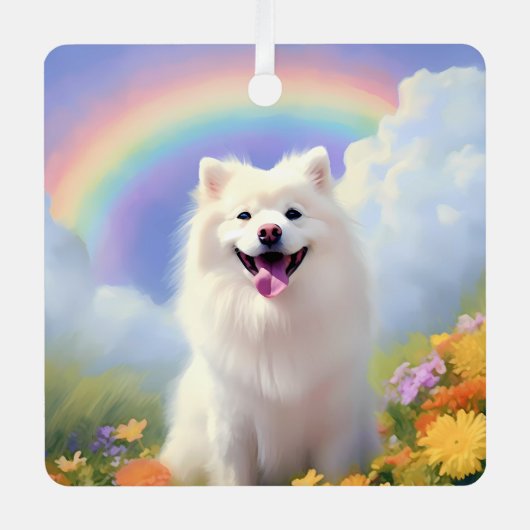 Eskimo Dog Memorial Individuelle Name Rainbow Ornament Aus Metall (Vorderseite)
