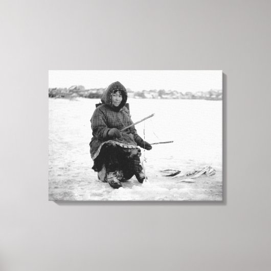 Eskimo Eisfischerei in Nome, Alaska Fotografie Leinwanddruck (Vorderseite)