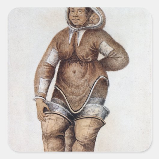 Eskimo Frauen und Baby Quadratischer Aufkleber (Vorderseite)