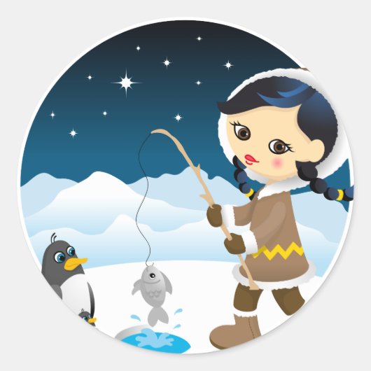 Eskimo girl runder aufkleber (Vorderseite)