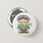 ESKIMO HOLDING FISH BUTTON (Vorne & Hinten)