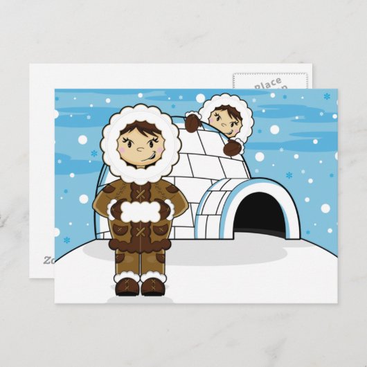 Eskimo & Iglu Postkarte (Vorne/Hinten)