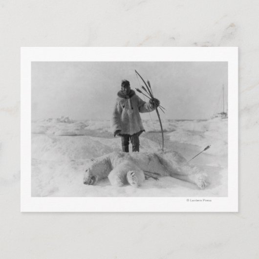 Eskimo Jäger mit Polarbärenfotografie Postkarte (Vorderseite)