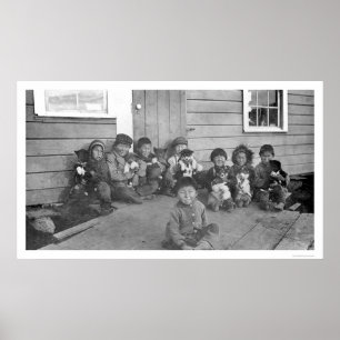 Eskimo Kinder und Welpen 1904 Poster