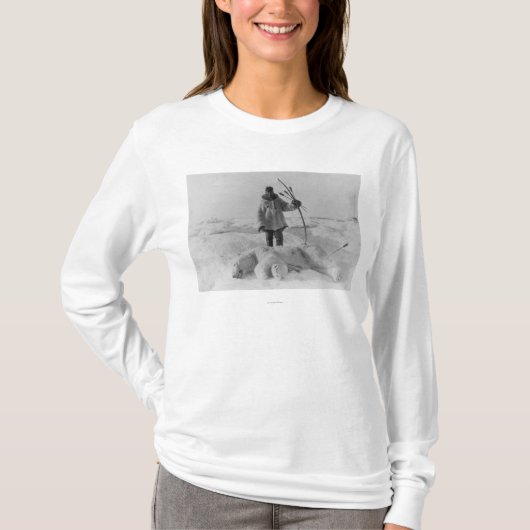 Eskimojäger mit Eisbär-Fotografie T-Shirt (Vorderseite)