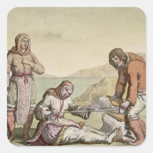 Eskimos, 1817 (Farbgravur) Quadratischer Aufkleber (Vorderseite)