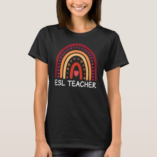 ESL-Lehrer Boho-Regenbogen Zurück zur Schule Würdi T-Shirt (Vorderseite)