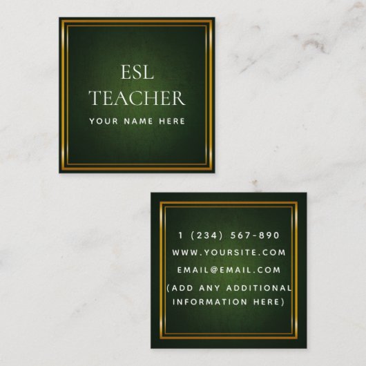 ESL Lehrer Englischer Lehrer Grüne Tafel Quadratische Visitenkarte (Vorne/Hinten)