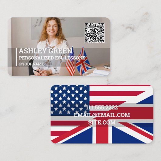 Esl Teacher Custom Foto QR Visitenkarte (Vorne/Hinten)
