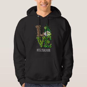 Esl Teacher Liebe St Patricks Day Gnome Leopard Sh Hoodie