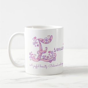 Esmae-Name bedeutet Herz-Blume E Monogramm Tasse