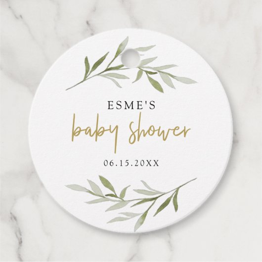 ESME Bohemisch Greenery & Gold Baby Dusche Geschenkanhänger (Vorderseite)