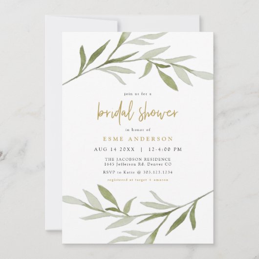 ESME Bohemisch Greenery & Gold Brautparty Einladung (Vorderseite)