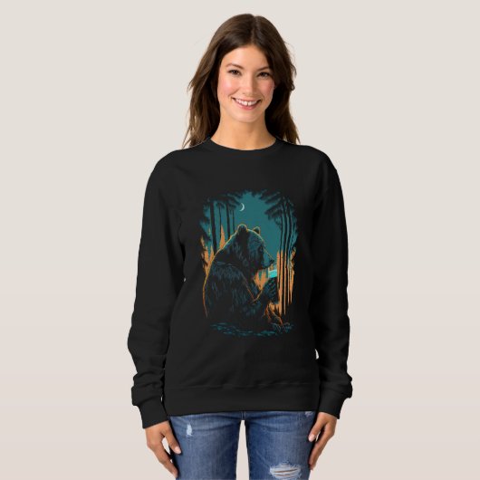 Esoteric Bear drinking Beer Night Forest 1 Sweatshirt (Vorne ganz)