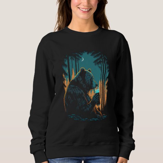 Esoteric Bear drinking Beer Night Forest 1 Sweatshirt (Vorderseite)