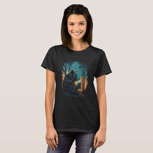 Esoteric Bear drinking Beer Night Forest  1 T-Shirt (Vorne ganz)