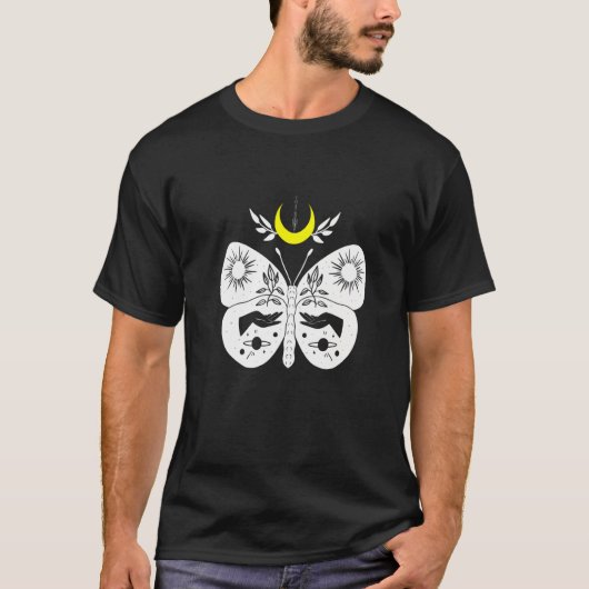 Esoteric Butterfly Moon Blume Spirituell T-Shirt (Vorderseite)
