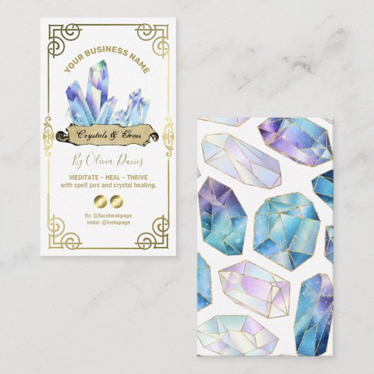 Esoteric Crystal White Blue und Gold Visitenkarte (Vorne/Hinten)