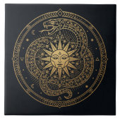 Esoteric Gold Serpent Sun Celestial Mandala  Fliese (Vorderseite)