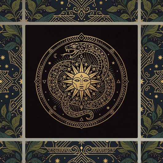 Esoteric Gold Serpent Sun Celestial Mandala  Fliese