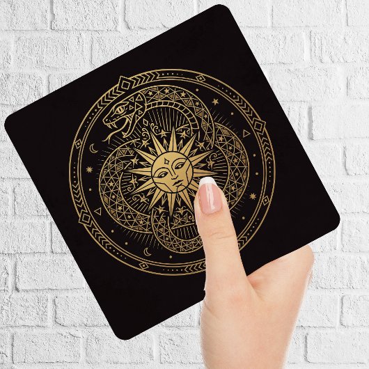 Esoteric Gold Serpent Sun Celestial Mandala  Fliese