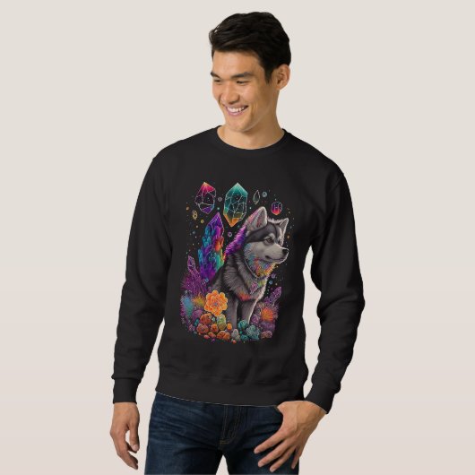 Esoteric Husky Dog Crystals Cute Illustration 2 Sweatshirt (Vorne ganz)
