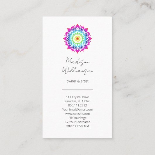 Esoteric Mandala Holistic Metaphysical Boho Bright Visitenkarte (Rückseite)